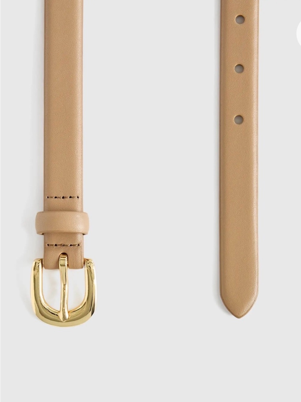 Quince Sofia European Leather Skinny Belt Medium Mushroom Gold Buckle - Picture 3 of 8